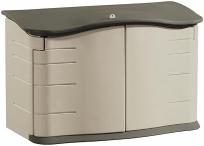 Small horizontal beige resin storage shed
