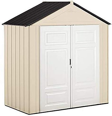 Beige and white wide horizontal storage shed