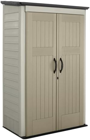Vertical beige and brown patio storage shed