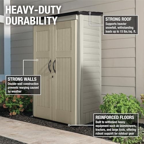 Vertical beige and brown patio storage shed — photo 3