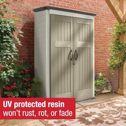 Vertical beige and brown patio storage shed — photo 4