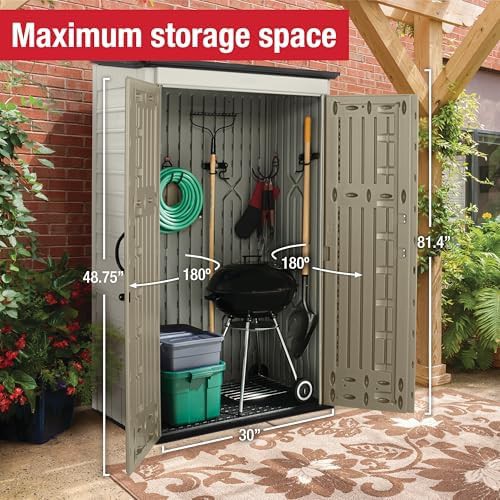 Vertical beige and brown patio storage shed — photo 5