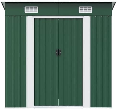Green metal backyard bicycle storage shed — photo 4