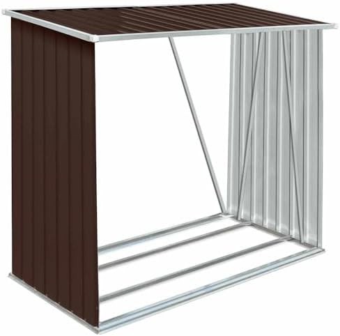 Brown galvanized steel log storage shed