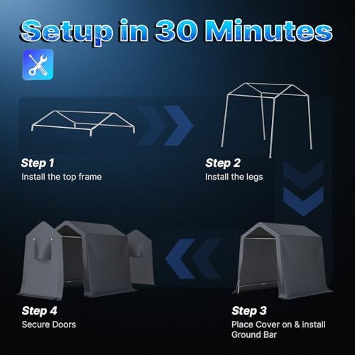 Gray portable storage shelter for motorcycle garage — photo 3
