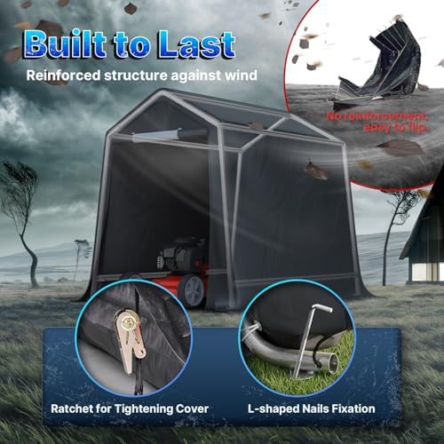 Gray portable storage shelter for motorcycle garage — photo 5