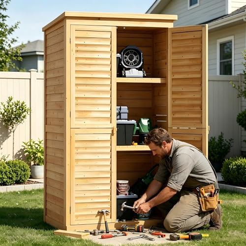 Natural wood garden tool storage cabinet — photo 5