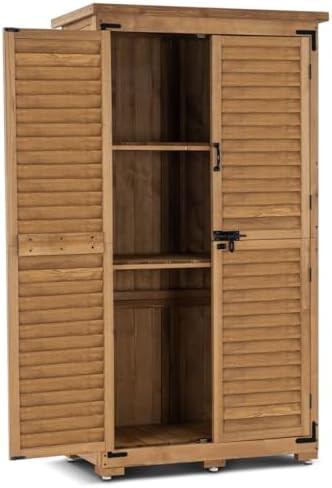 Natural wood sloped roof storage cabinet