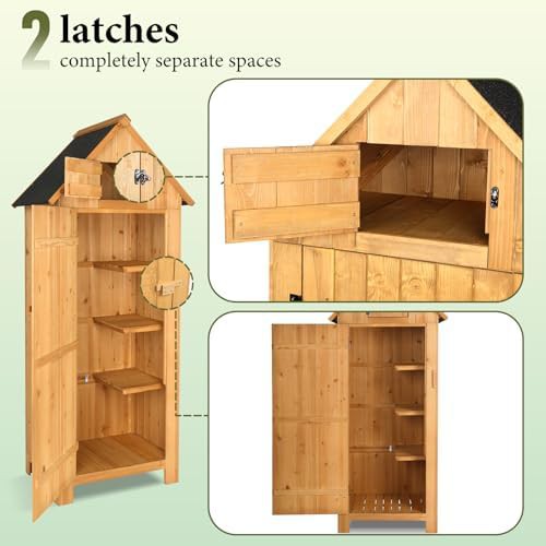 Natural wood garden tool storage cabinet — photo 4
