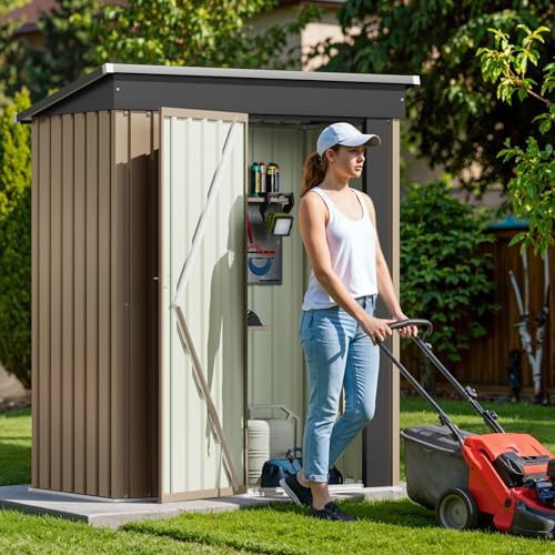 Brown metal garden storage shed 5x3 ft — photo 4