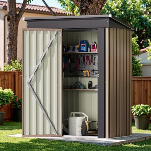 Brown metal garden storage shed 5x3 ft — photo 5