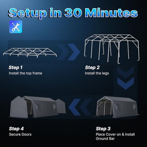 Gray heavy duty ten by twenty carport shelter — photo 3