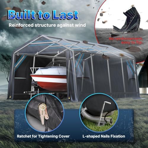 Gray heavy duty ten by twenty carport shelter — photo 5