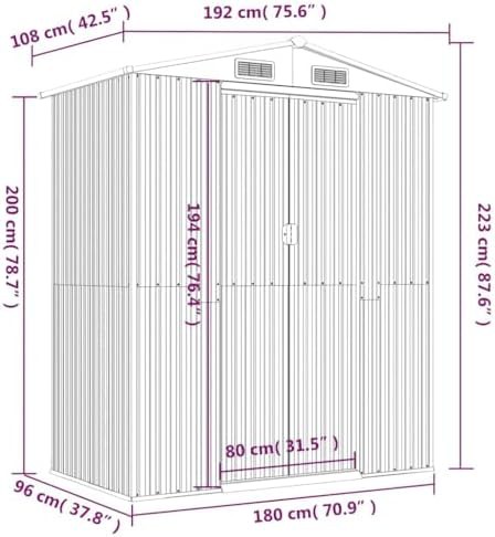 Compact anthracite galvanized steel garden shed — photo 3