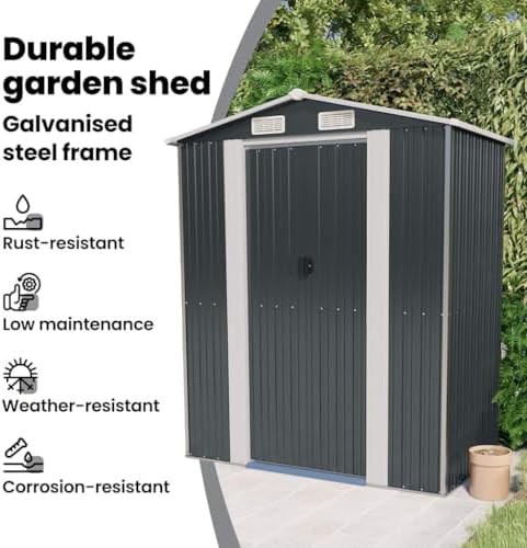 Compact anthracite galvanized steel garden shed — photo 4