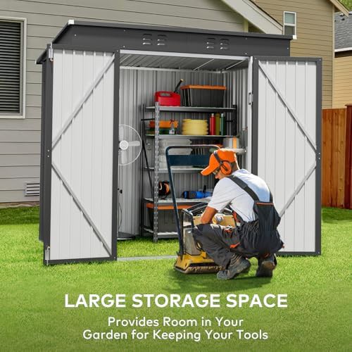 Dark Gray Metal Shed with Lockable Doors — photo 3