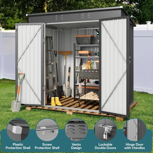 Dark Gray Metal Shed with Lockable Doors — photo 4