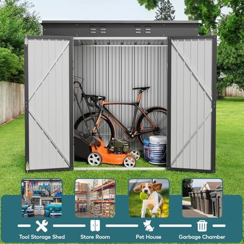 Dark Gray Metal Shed with Lockable Doors — photo 5