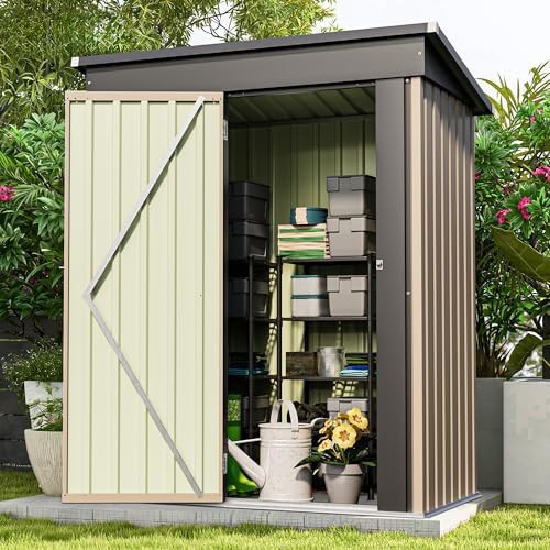 Brown Galvanized Steel Garden Tool Shed — photo 3