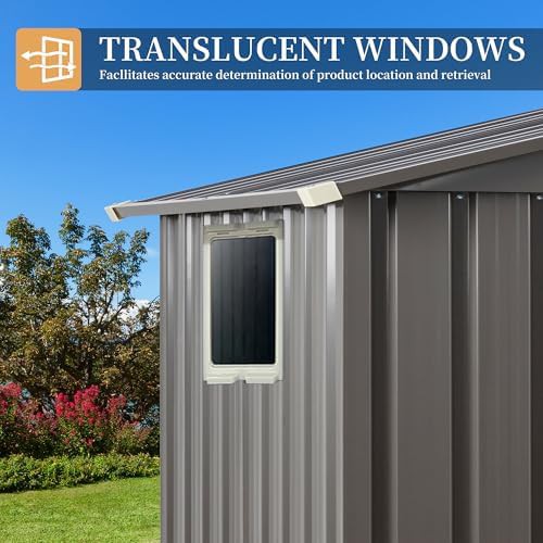 Gray metal tool shed with side window — photo 4