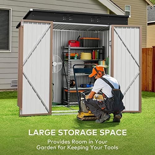 Brown metal garden shed with lockable doors — photo 3