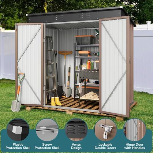 Brown metal garden shed with lockable doors — photo 4