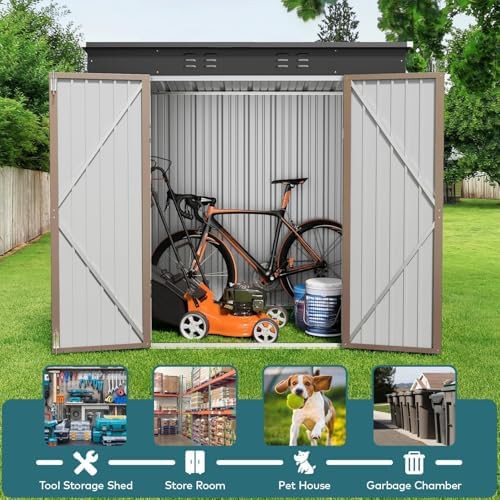Brown metal garden shed with lockable doors — photo 5