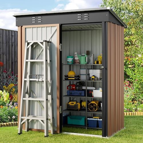 Brown Galvanized Metal Shed with Lockable Door