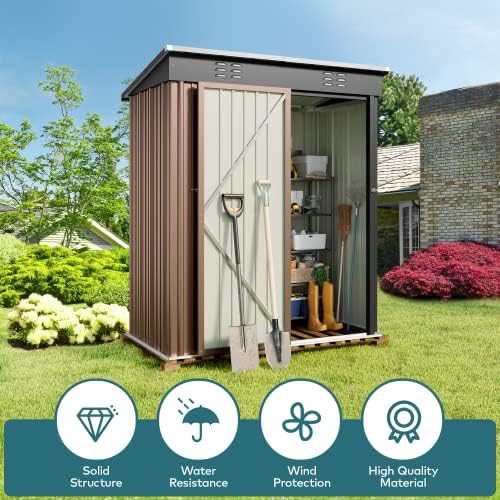 Brown Galvanized Metal Shed with Lockable Door — photo 3