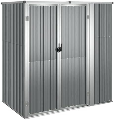 Gray galvanized steel sloped tool shed