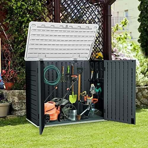 Lockable gray resin horizontal bike shed — photo 3