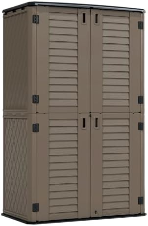Tall coffee resin outdoor storage cabinet