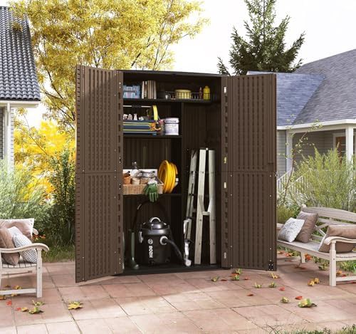 Tall coffee resin outdoor storage cabinet — photo 4