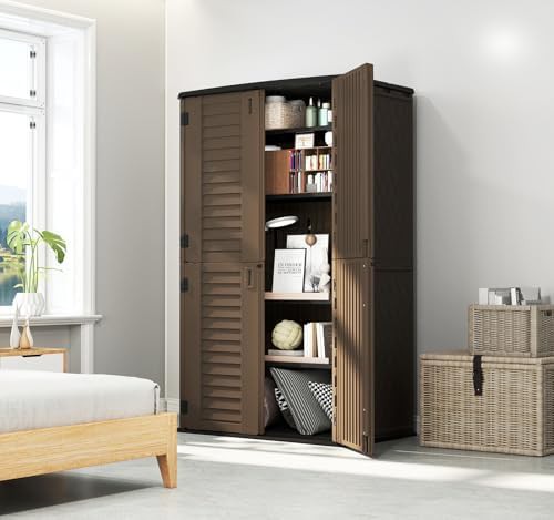 Tall coffee resin outdoor storage cabinet — photo 5