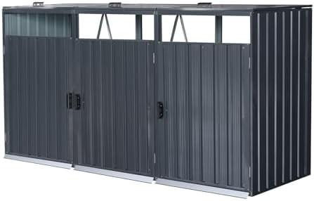Black lockable metal shed for three bins