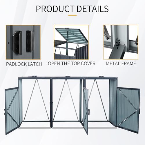 Black lockable metal shed for three bins — photo 3