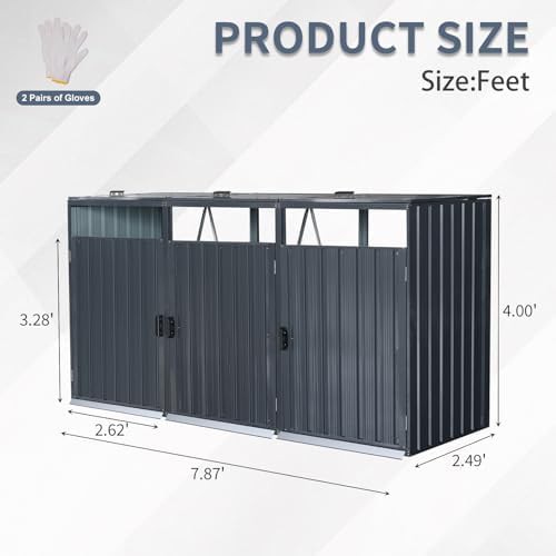 Black lockable metal shed for three bins — photo 4