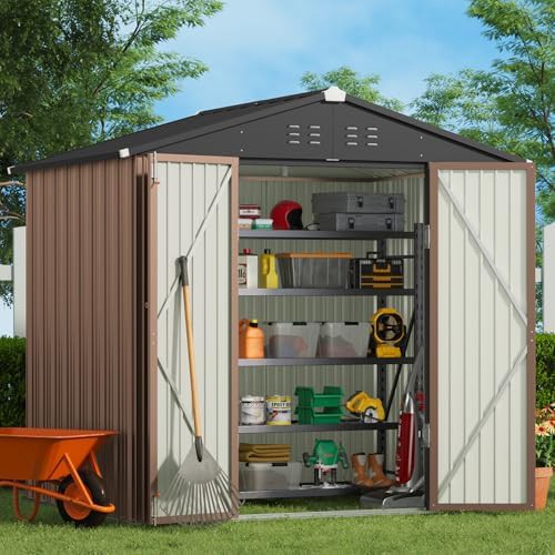 Large brown galvanized metal bike shed