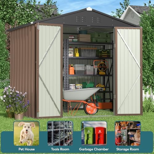 Large brown galvanized metal bike shed — photo 4