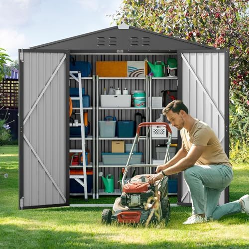 Compact Dark Gray Metal Bike Shed — photo 3