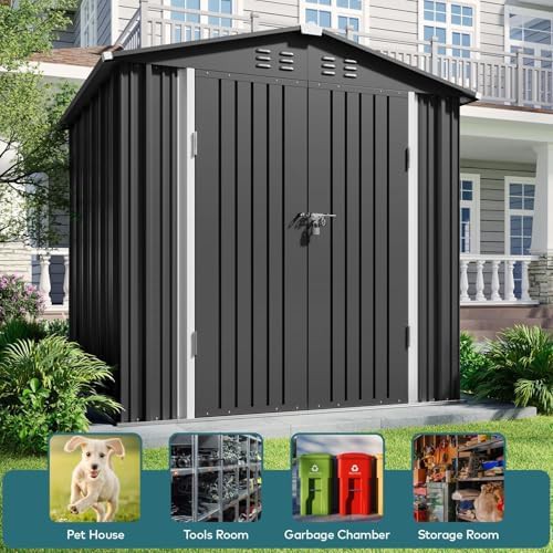 Compact Dark Gray Metal Bike Shed — photo 4