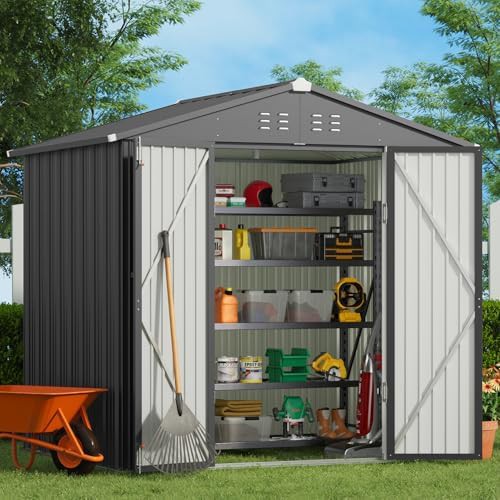 Large Dark Gray Metal Outdoor Storage Shed