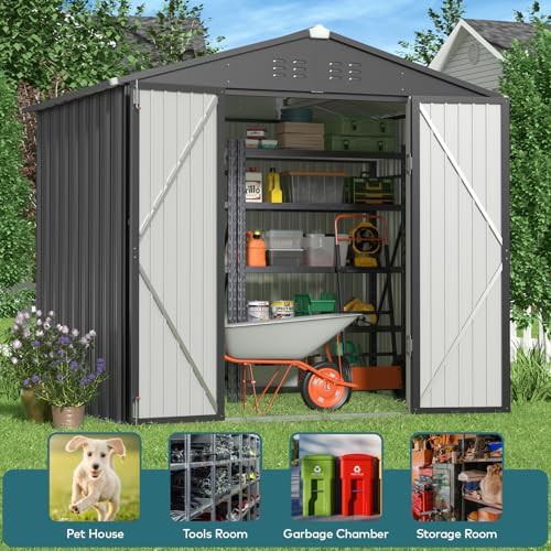 Large Dark Gray Metal Outdoor Storage Shed — photo 3