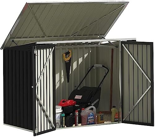 Metal trash can storage shed with lid