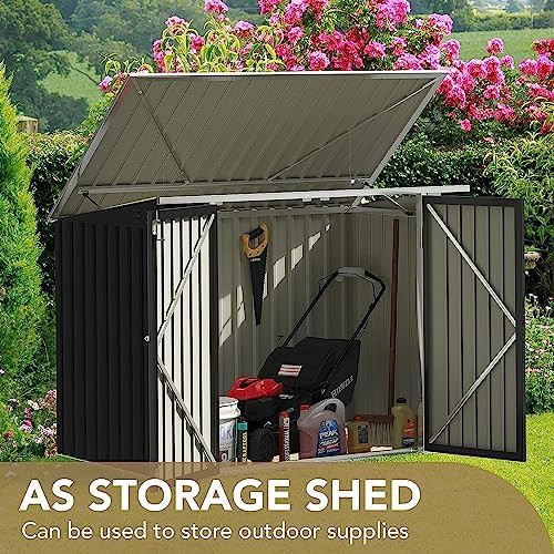 Metal trash can storage shed with lid — photo 3