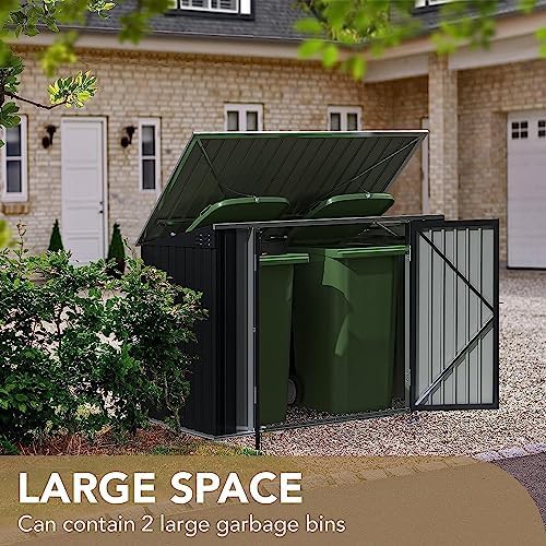 Metal trash can storage shed with lid — photo 4