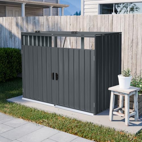 Lockable grey galvanized steel garbage shed
