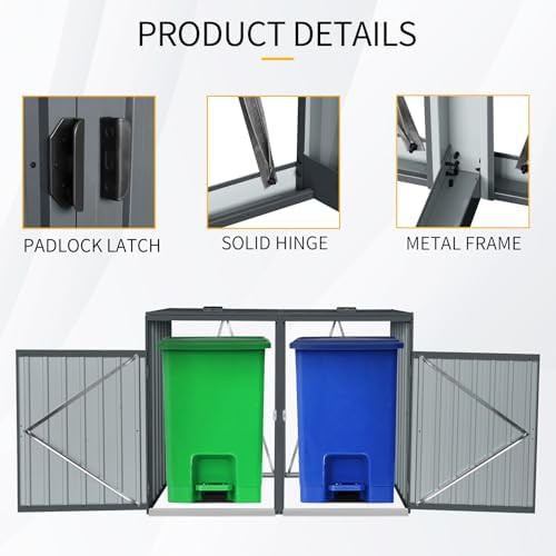 Lockable grey galvanized steel garbage shed — photo 3