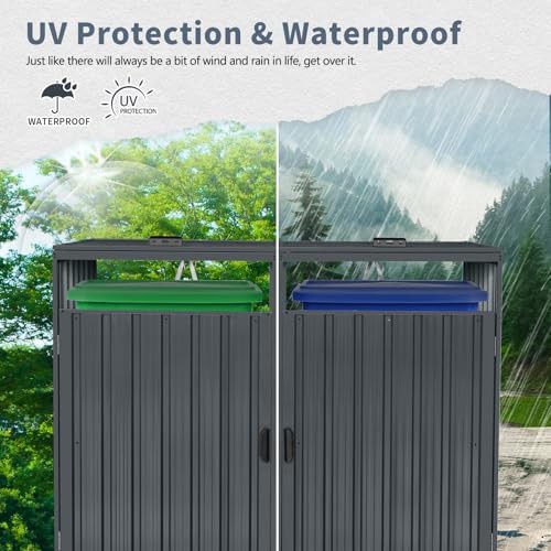 Lockable grey galvanized steel garbage shed — photo 5