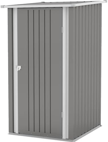 Small grey metal patio storage shed